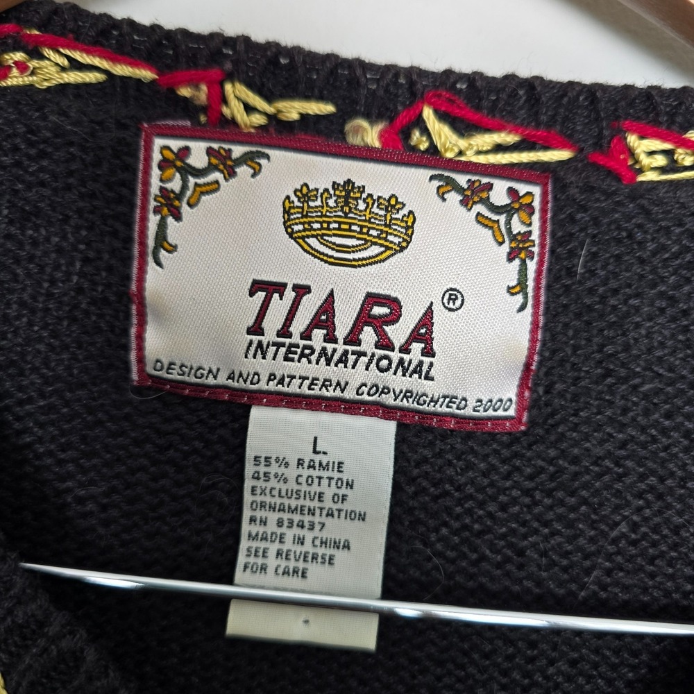 Vtg 2000 Tiara International Embroidered Christmas Sweater Cardigan Sz L Holiday - Picture 5 of 11